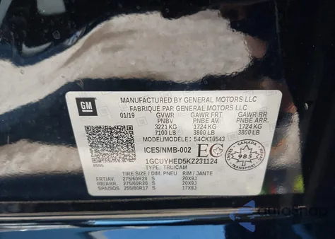 2019 Chevrolet Silverado 1500 High Country из США, поврежденный, VIN 1GCUYHED5KZ231124